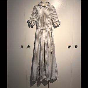 NWOT Calvin Klein White Striped Long Button Front Shirt Dress Sz 8 w/ Pockets!